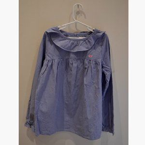 Vineyard Vines Girls (M) Blue Striped Blouse with Ruffle Collar